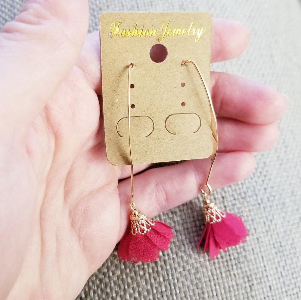 Long Gold & Fuchsia Flower Color Boho Gypsy - Picture 4 of 5